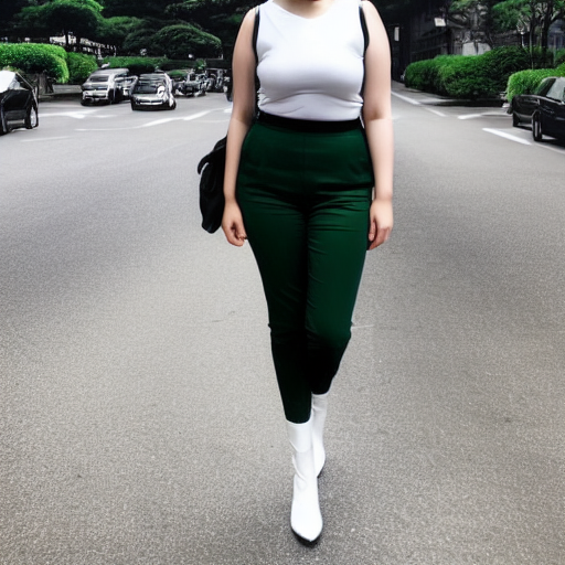 A full body portrait of a tall Japanese voluptuous short-haired intelligent beautiful girl going to consulting service in the city office to take counsel something to the officer, wearing dark green headband, white hot pants, dark green tank tops, white long boots.