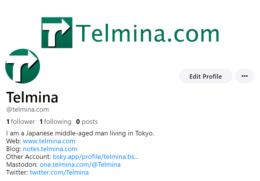 Blueskyアカウント「@telmina.com」