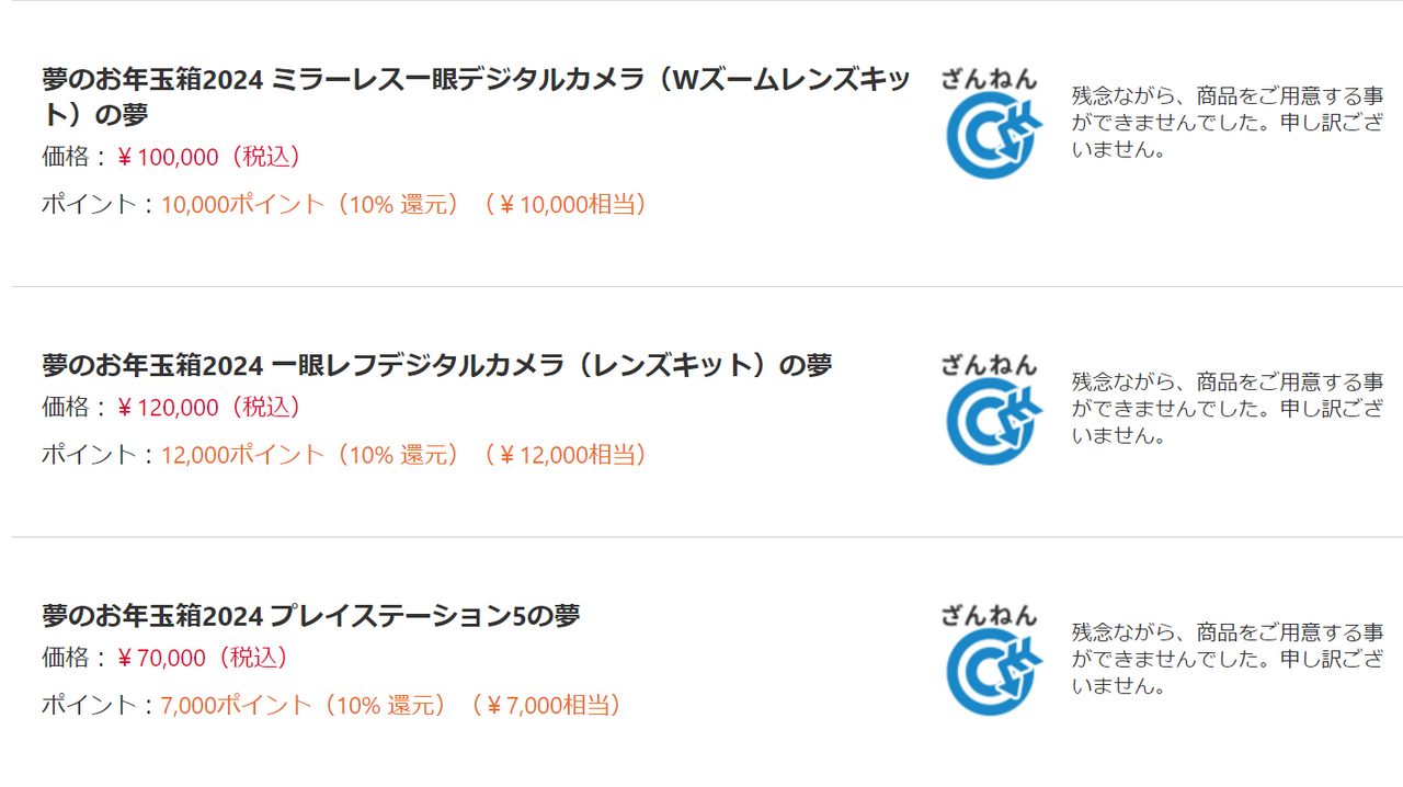 ヨドバシ.com「2024年 夢のお年玉箱」、まさかの全滅…