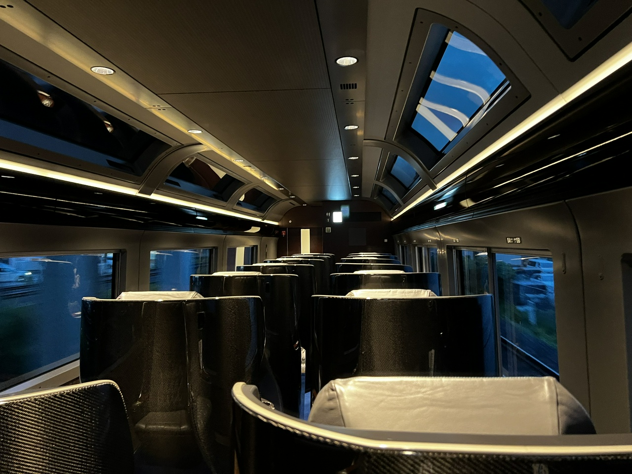 プレミアムグリーン車の夕方は幻想的ですらある。