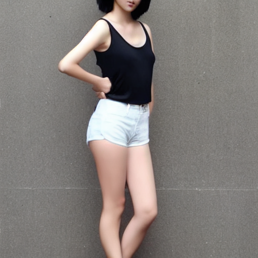 a tall Japanese voluptuous short-haired intelligent beautiful girl being spiritless, wearing dark green headband, white silky hot pants, dark green tank tops, white long boots.