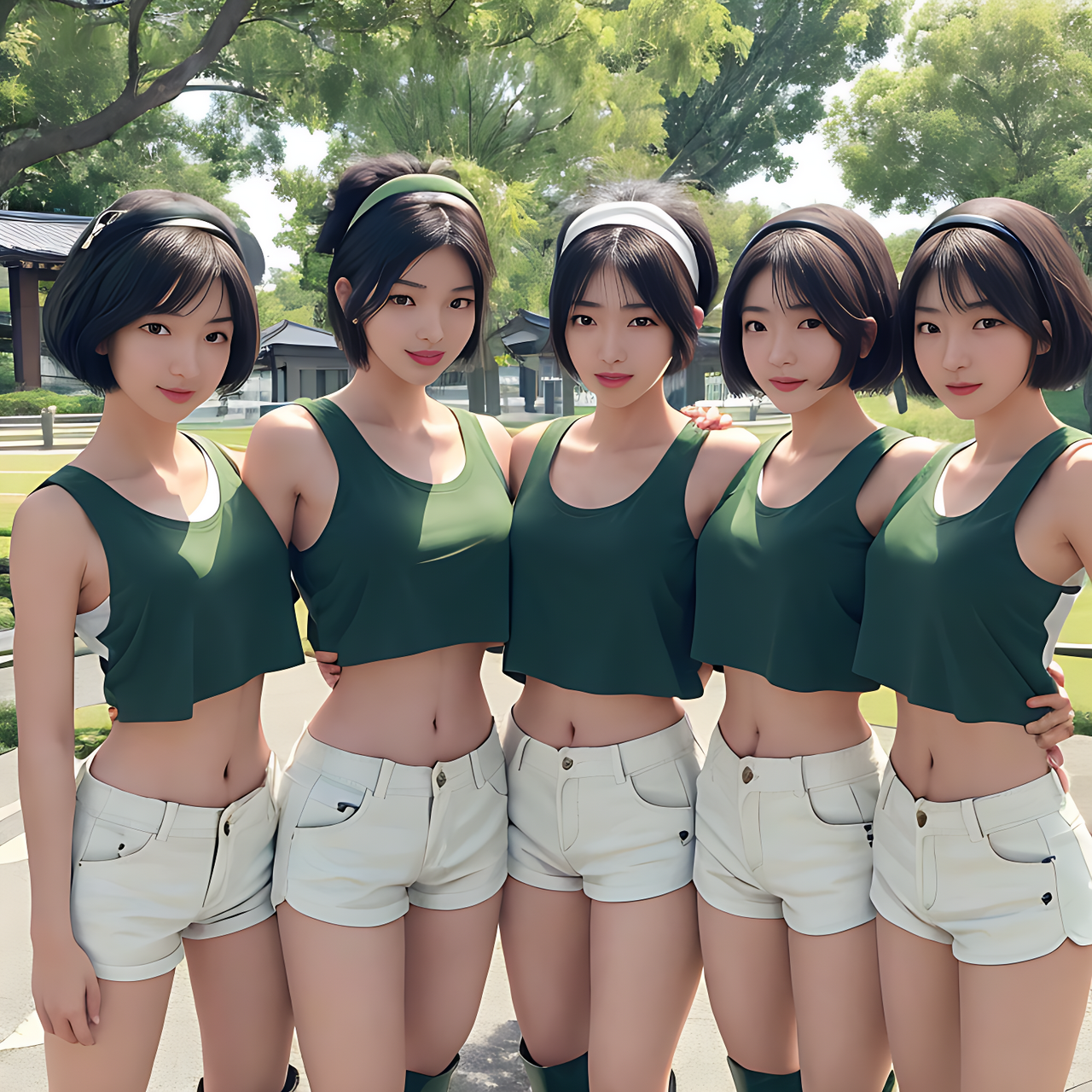 best quality,8k, realistic, masterpiece, RAW photo, some tall Japanese voluptuous short-haired intelligent beautiful girls are forming a scrum.