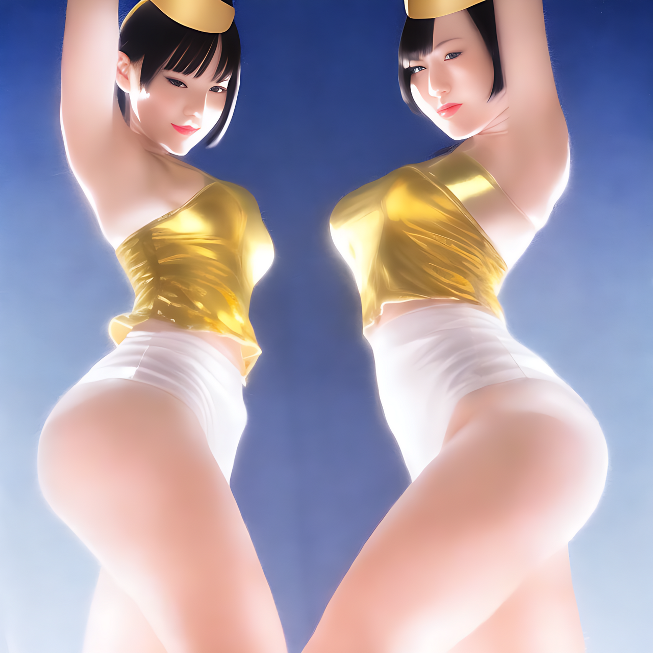 front view, Tall Japanese voluptuous short-haired intelligent beautiful girls are dancing, exciting.