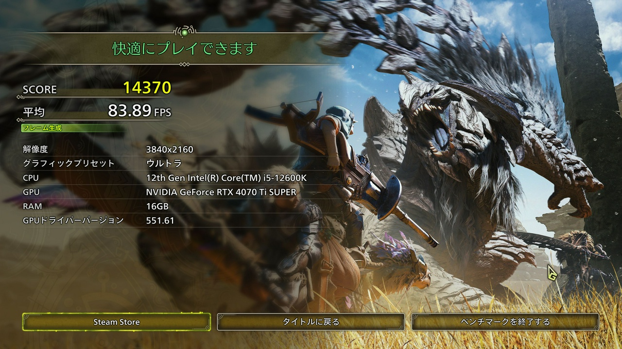 Monster Hunter Wilds Benchmark、スコアはたったの14370点…