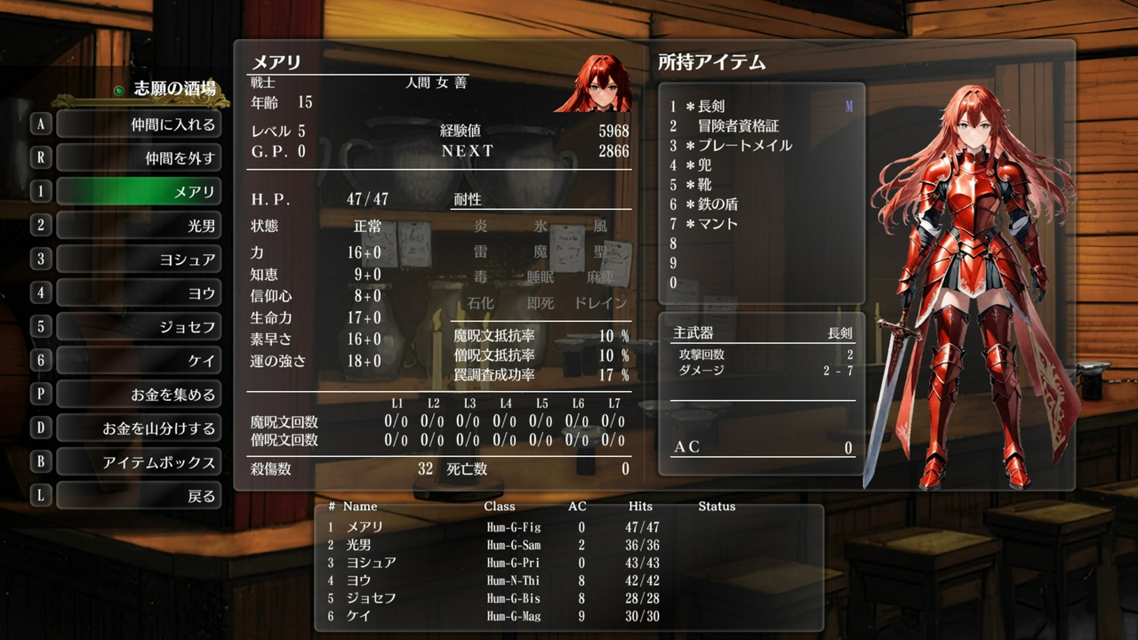 メアリ（戦士）のレベル5の状態