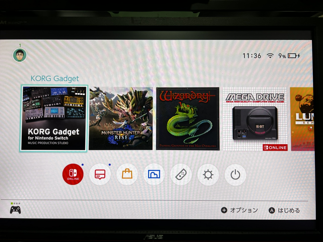 ASUSのモニタ「PA248Q」にNintendo Switchの画面を表示させたところ