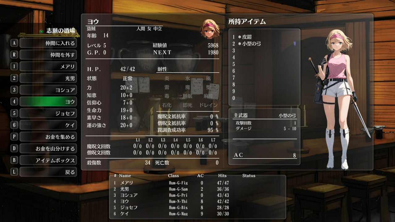 ヨウ（盗賊）のレベル5の状態