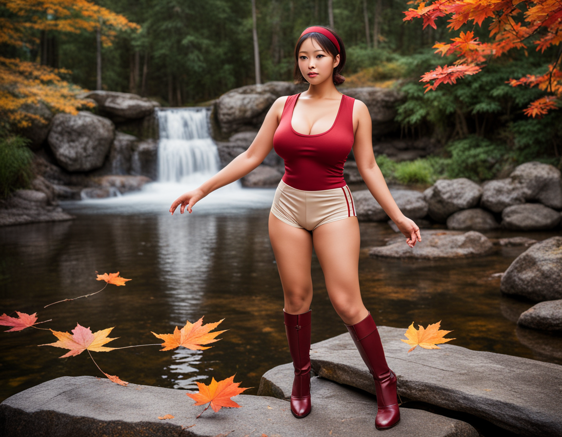 best quality, realistic, RAW photo, front view, score_9, score_8_up, score_7_up, score_6_up, score_5_up, score_4_up, 2 tall ((Japanese)) large breasts wide-hipped short bobbed haired intelligent beautiful girls are dancing at the entrance of hot spa in autumn, cool beauty.