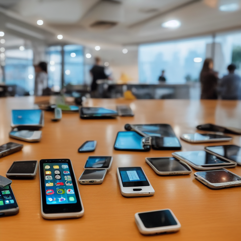 many smartphones on the table