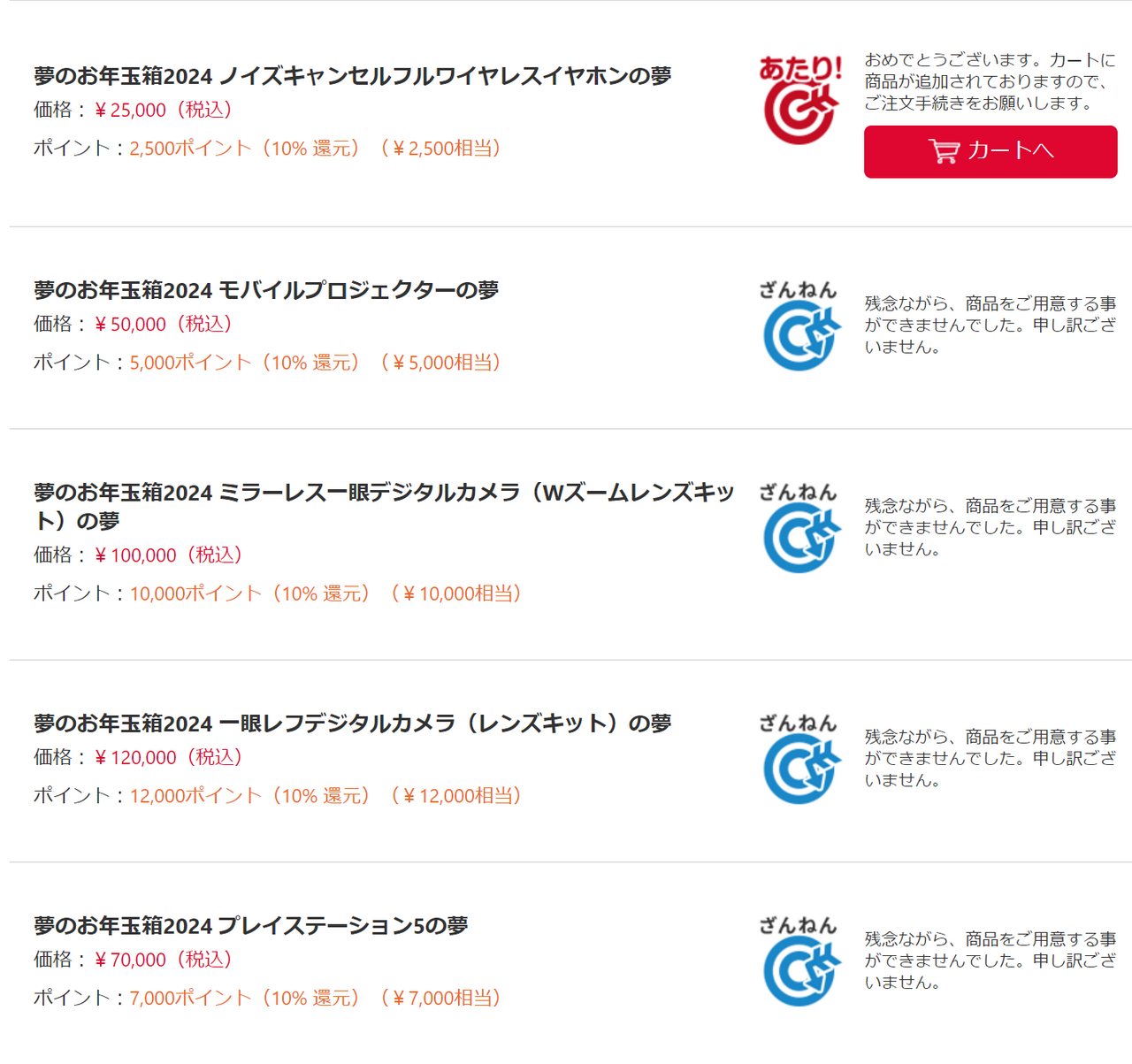 ヨドバシ.com「2024年 夢のお年玉箱」、追加応募でイヤホン当選。