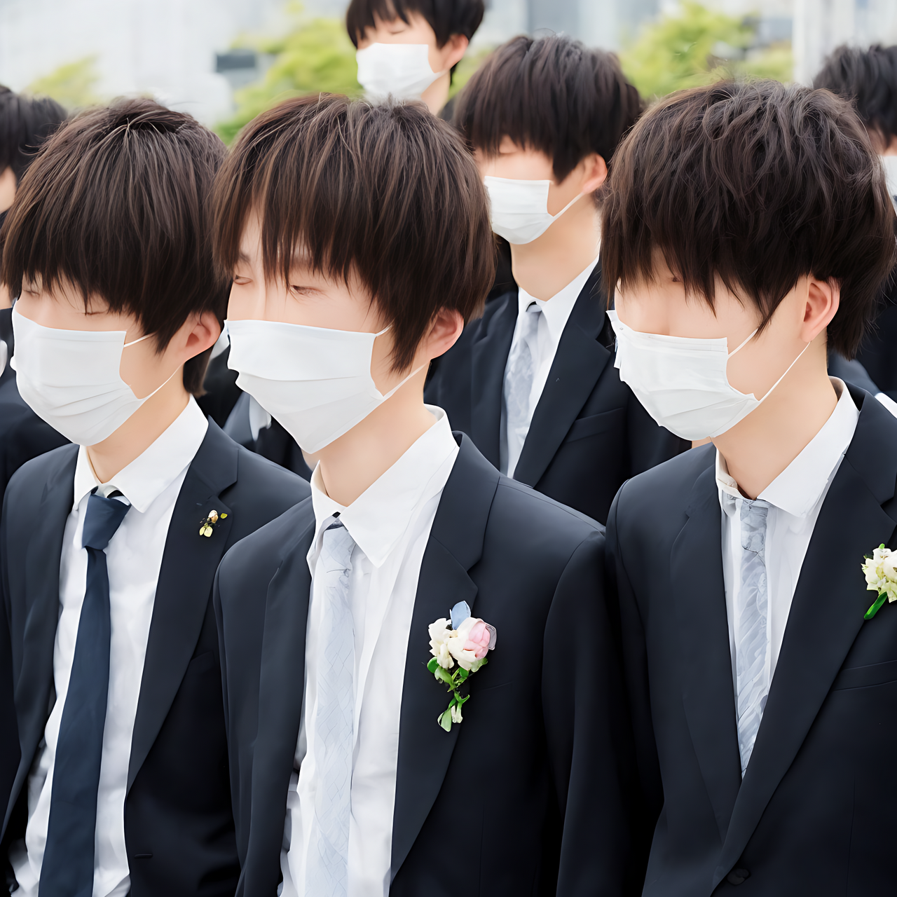 20yo people wearing suits, attending the coming-of-age ceremony in Japan